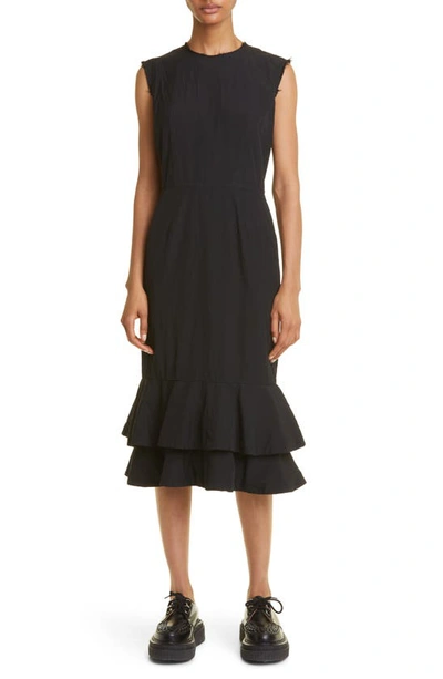 Comme Des Garçons Sleeveless Ruffle-trim Midi Dress In Black