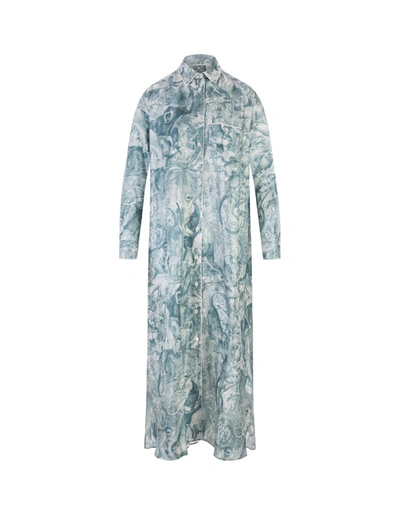 F.r.s For Restless Sleepers Long Shirt Dress With Monkey Print In Light Blue