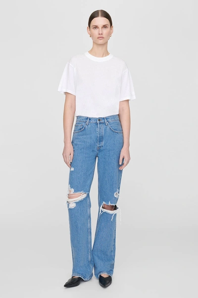 Anine Bing Ripped Straight-leg Jeans In Blue