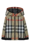 Burberry Troy Beige Hooded Jacket With Vintage Check Print In Nylon Boy In Archive Beige Ip Pat