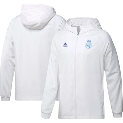 Adidas Originals Adidas White Real Madrid Graphic Raglan Full-zip Windbreaker Jacket