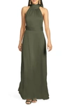 Sachin & Babi Kayla Tie-neck Gown In Moss Green