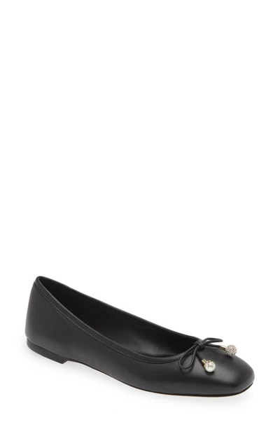 Jimmy Choo Elme Leather Bow Ballerina Flats In Black