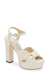 Jimmy Choo Heloise 120 Bow-embellished Lizard-effect Leather Platform Sandals In Latte