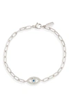 LIZA SCHWARTZ CUBIC ZIRCONIA EVIL EYE PAPER CLIP CHAIN BRACELET