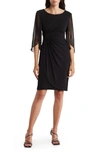 Connected Apparel Chiffon Cape Sleeve Dress In Black