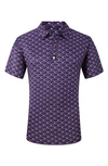 Tom Baine Patterned Slim Fit Performance Golf Polo In Purple