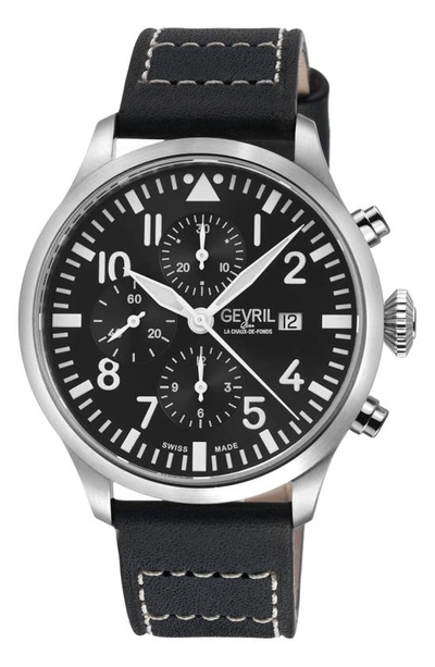 Gevril Men's Vaughn Swiss Automatic Black Italian Leather Strap Watch 44mm