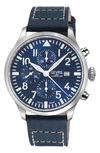 GEVRIL VAUGHN AUTOMATIC CHRONOGRAPH LEATHER STRAP WATCH, 44MM