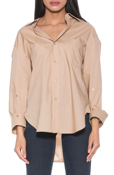 Alexia Admor Amber Classic Boyfriend Fit Button-up Shirt In Camel