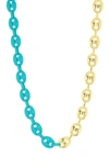 MESHMERISE 18K GOLD PLATE ENAMEL PUFFED MARINER CHAIN NECKLACE