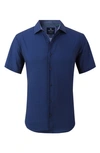 Tom Baine Slim Fit Short Sleeve Performance Stretch Button-up Shirt In Navy Blue