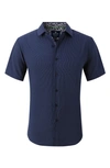 Tom Baine Slim Fit Short Sleeve Performance Stretch Button-up Shirt In Navy Blue