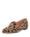 CHRISTIAN LOUBOUTIN MI CORAZON SPIKED FLAT RED SOLE LOAFER, LEOPARD,PROD197100073
