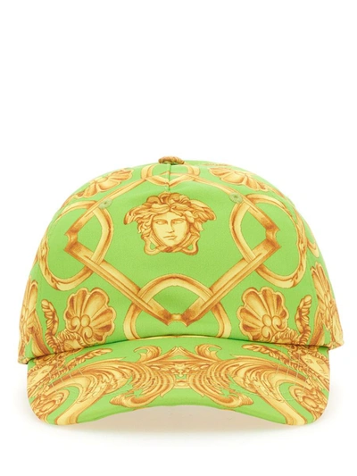 Versace Heritage Print Tech Baseball Cap In Green