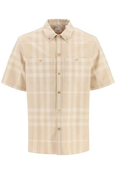 Burberry Short-sleeve Check Cotton Gabardine Shirt In Beige