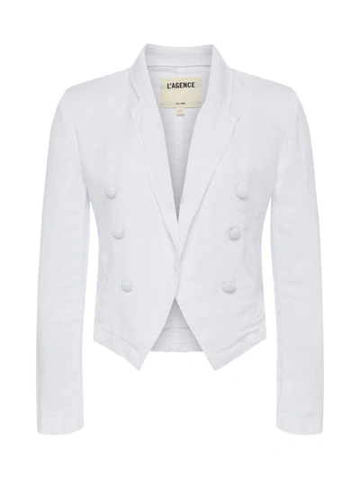 L Agence Wayne Linen Blazer In Blanc