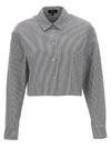 Theory Stripe Crop Cotton Button-up Shirt In White/black