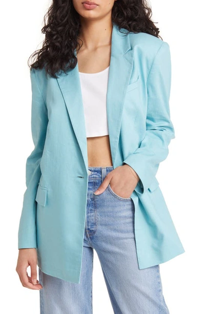 Open Edit Oversize Linen Blend Blazer In Teal Shore
