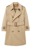 Burberry Pleat Detail Hooded Trench Coat In Honey