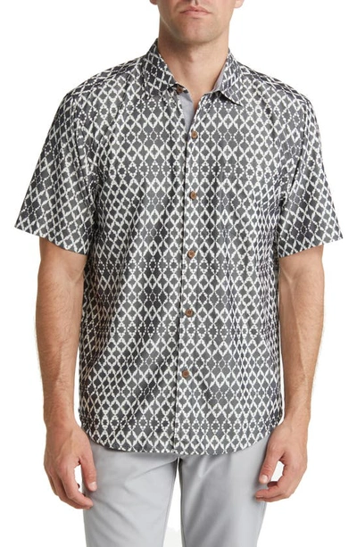 Tommy Bahama Mojito Bay Shibori Shores Short Sleeve Button-up Shirt In Washed Black