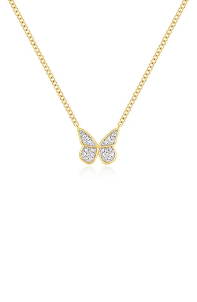 Ef Collection Flutter Diamond Butterfly Pendant Necklace In 14k Yellow Gold