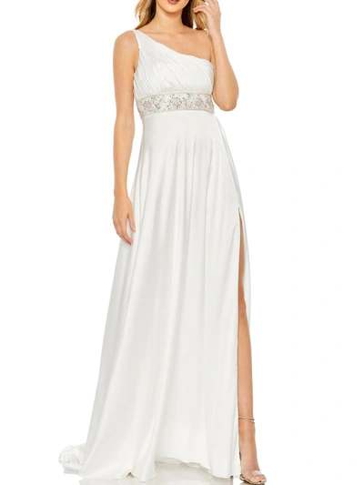 Mac Duggal Womens Embellished Maxi Evening Dress In White