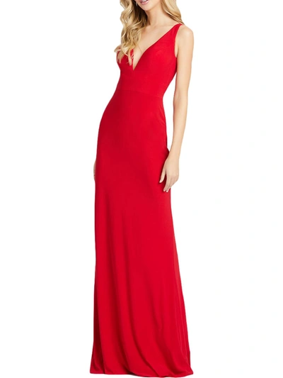 Ieena For Mac Duggal Womens Plunging Sleeveless Evening Dress In Red