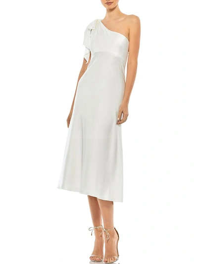 Ieena For Mac Duggal One Shoulder Satin Midi Dress In White