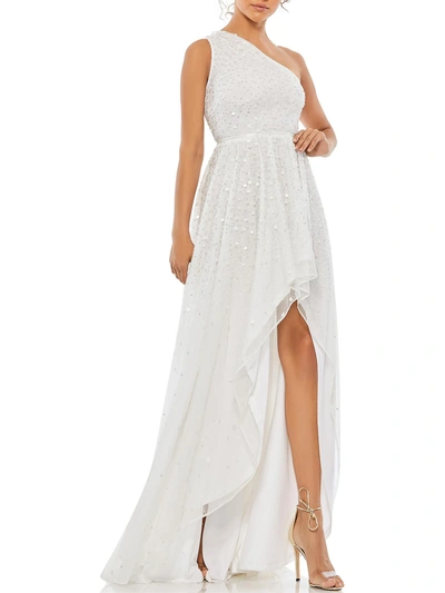 Mac Duggal Womens Sequined Long Evening Dress In White