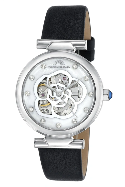Porsamo Bleu Laura Women's Automatic Watch With Mother Of Pearl Dial, 1211alal In Black / Mother Of Pearl / Silver / Skeleton / White