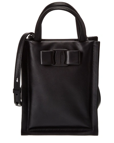 Ferragamo Viva Bow Mini Leather Tote In Black