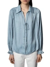 Zadig & Voltaire Tilan Satin Long-sleeve Blouse In Blue