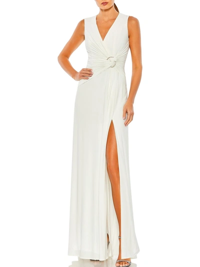 Ieena For Mac Duggal Womens Faux Wrap Long Evening Dress In White