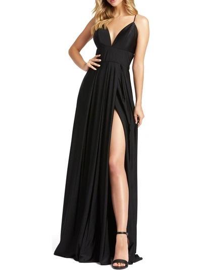 Ieena For Mac Duggal Womens Plunging Pleated Evening Dress In Black
