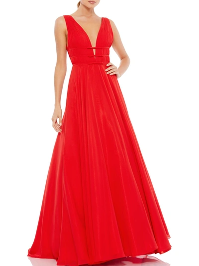 Ieena For Mac Duggal Womens Chiffon Long Evening Dress In Red