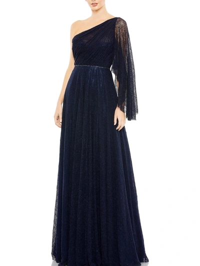 Mac Duggal Womens Cape Sleeve Maxi Evening Dress In Blue