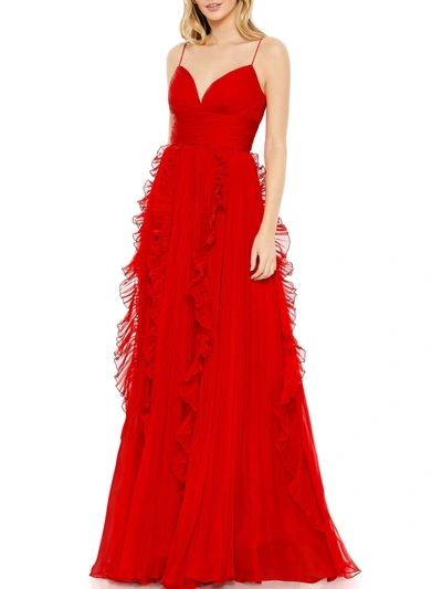 Mac Duggal Womens Chiffon Long Evening Dress In Red