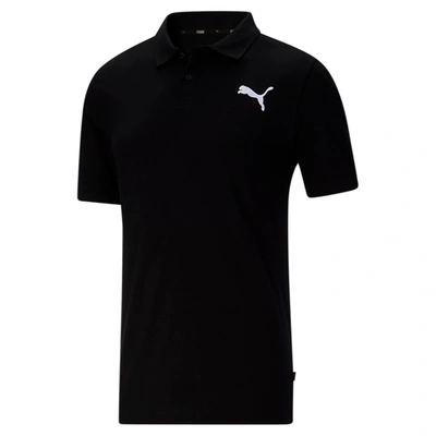 Puma Essentials Men's Pique Polo Shirt In Cotton Black-cat