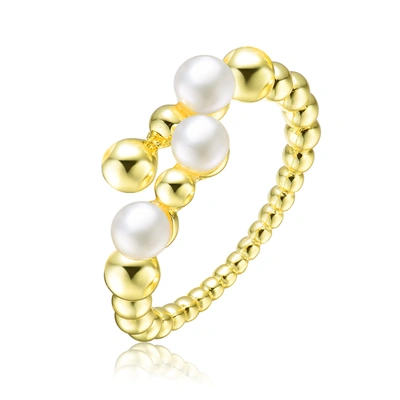 Rachel Glauber Ra Sterling Silver With Gold Plated Freshwater Pearl And Cubic Zirconia Adjustable Ring