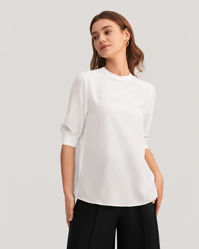 Lilysilk Elegant Casual Silk Tee With Rib Cuff For Women In Natural White
