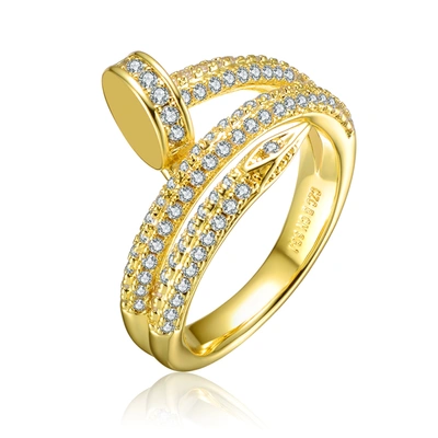 Rachel Glauber Ra 14k Gold Plated With Cubic Zirconia Bypass Modern Ring In Silver