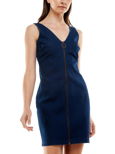 Derek Heart Juniors Womens V Neck Midi Sheath Dress In Blue