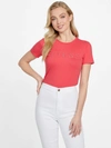 Guess Factory Azure Beaded Logo Tee In Pink