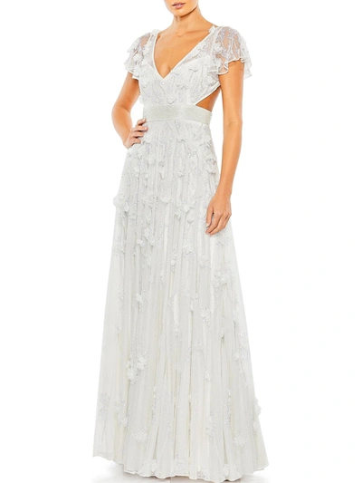 Mac Duggal Womens Sequined Maxi Evening Dress In White