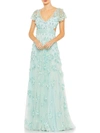 Mac Duggal Womens Open Back Manmade Evening Dress In Blue