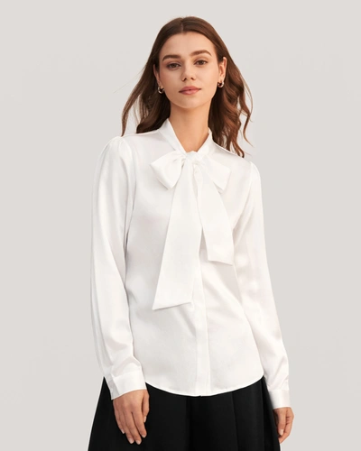 Lilysilk Classic Bow Tie Silk Blouse For Women In Natural White