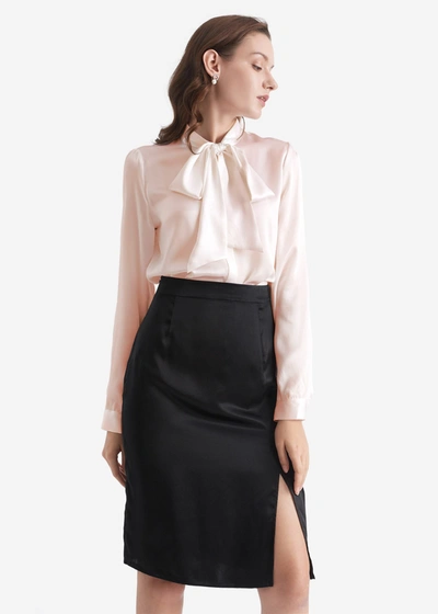 Lilysilk Bow-tie Neck Silk Blous In Pale Pink