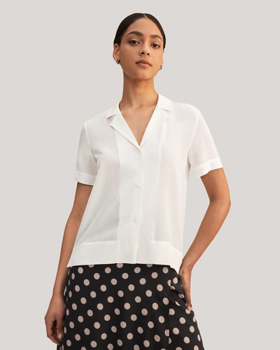 Lilysilk Women's V Neck Half-sleeve Notch Silk Shirt In Natural White