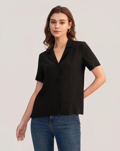 Lilysilk V Neck Half-sleeve Notch Silk Shirt In Black